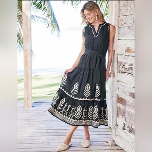 Elie Tahari Navy Midi 10 Embroidered Black Dress